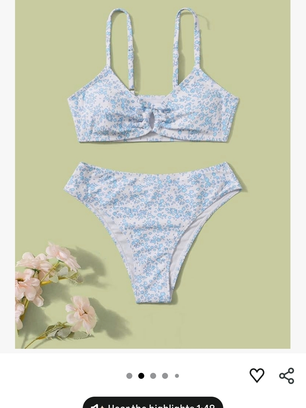 Kids Light Blue Floral Tie-Front Bikini Set